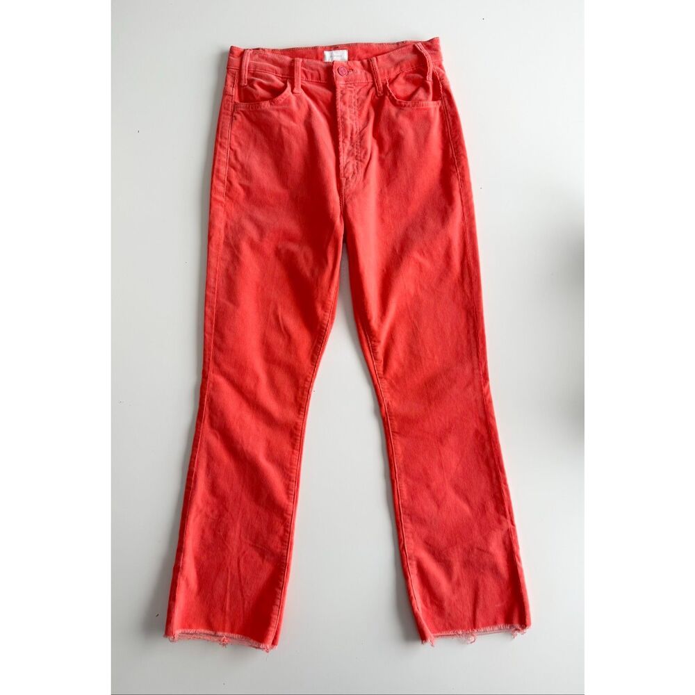 Mother The Hustler Ankle Fray Hopscotch Corduroy Pants 29 Coral
